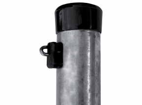 Plotový stĺpik IDEAL® pozinkovaný (Zn) 1750/38, čierna plastová čiapočka; súčasťou stĺpika je čierna príchytka napínacieho drôt