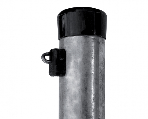Plotový stĺpik IDEAL® pozinkovaný (Zn) 1750/38, čierna plastová čiapočka; súčasťou stĺpika je čierna príchytka napínacieho drôt